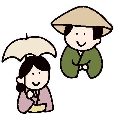 姉は菅笠、妹は日傘